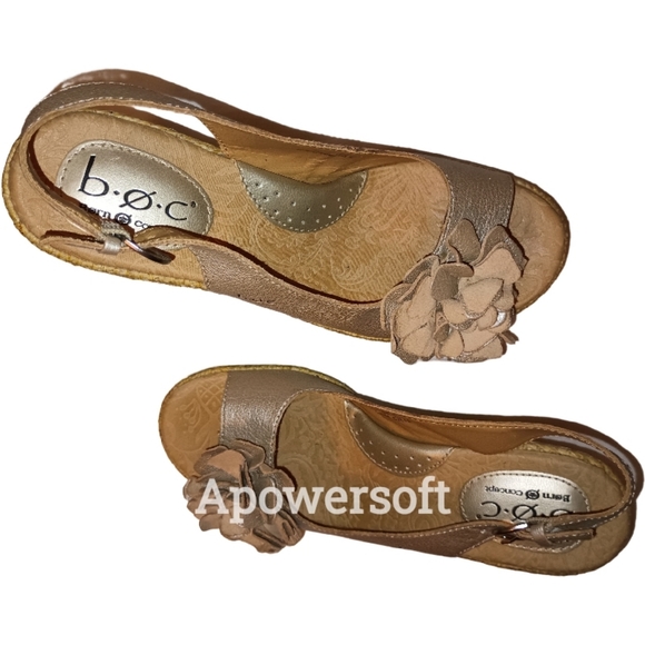 b.o.c. Born Concept Metallic Gold Open Toe with Flower; Adjustable Slingback sz6 - Picture 2 of 9